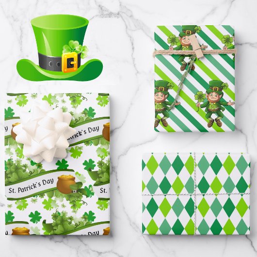 St. Patrick's Day Green Kleeblatts Leprechaun Spaß Geschenkpapier Set