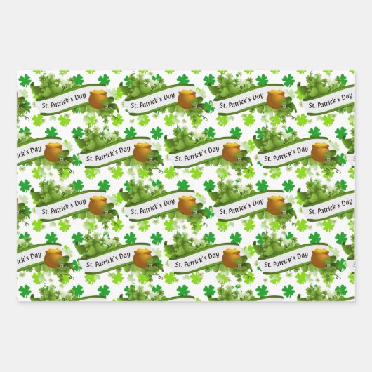 St. Patrick's Day Green Kleeblatts Leprechaun Spaß Geschenkpapier Set (Vorderseite)
