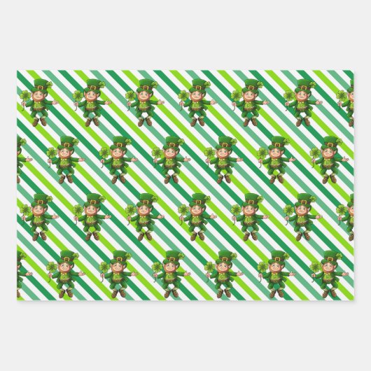 St. Patrick's Day Green Kleeblatts Leprechaun Spaß Geschenkpapier Set (Vorderseite 2)