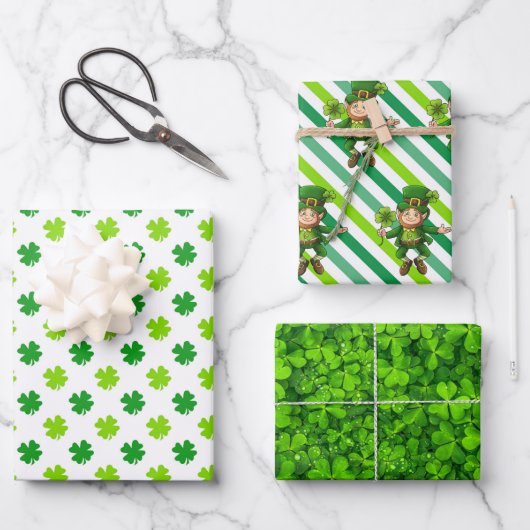 St. Patrick's Day Green Kleeblatts Leprechaun Spaß Geschenkpapier Set (Vorderseite)