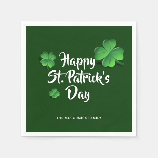 St Patricks Day Green Kleeblatts Party Personalisi Serviette (Vorderseite)