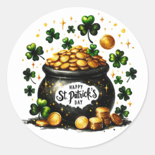 St Patricks Day Green Kleeblatts Pot of Gold Desig Runder Aufkleber