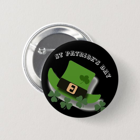 St Patricks Day Green Leprchaun Hat und Kleeblatt Button (Vorne & Hinten)