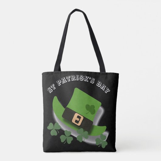 St Patricks Day Green Leprchaun Hat und Kleeblatt Tasche (Rückseite)