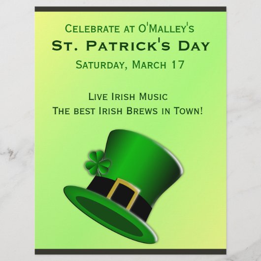 St Patrick's Day Green Leprechaun Hat Irish Pub Flyer (Vorne)