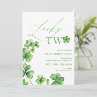 St. Patrick's day green Lucky Two Second Birthday Einladung