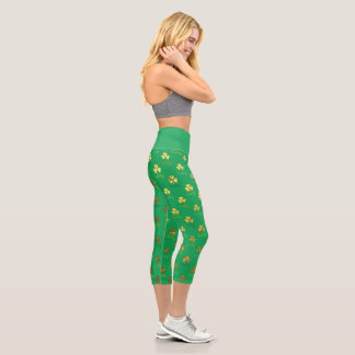 St. Patrick's Day Green mit Gold Kleeblatts Capri Leggings
