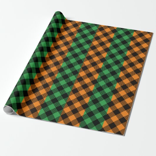 St. Patrick's Day Green Orange Kariert Pattern Geschenkpapier (Ungerollt)
