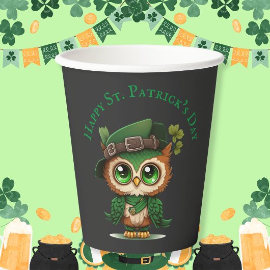 St. Patrick's Day Green Owl Pappbecher