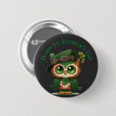 St. Patrick's Day Green Owl personalisiert Button (Vorne & Hinten)