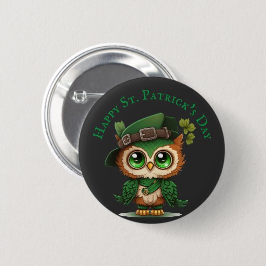 St. Patrick's Day Green Owl personalisiert Button (Vorne & Hinten)