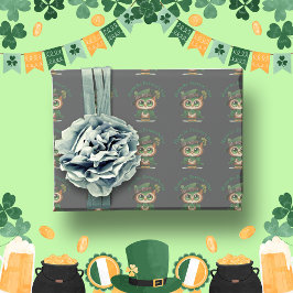 St. Patrick's Day Green Owl personalisiert Geschenkpapier