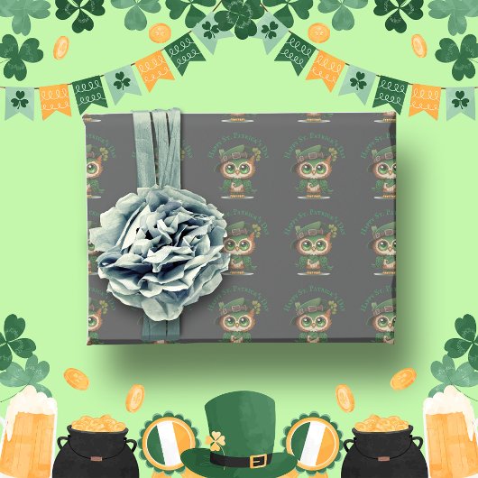St. Patrick's Day Green Owl personalisiert Geschenkpapier