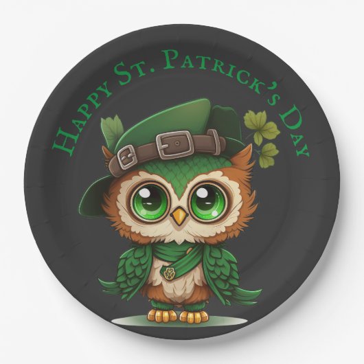 St. Patrick's Day Green Owl personalisiert Pappteller (Vorderseite)