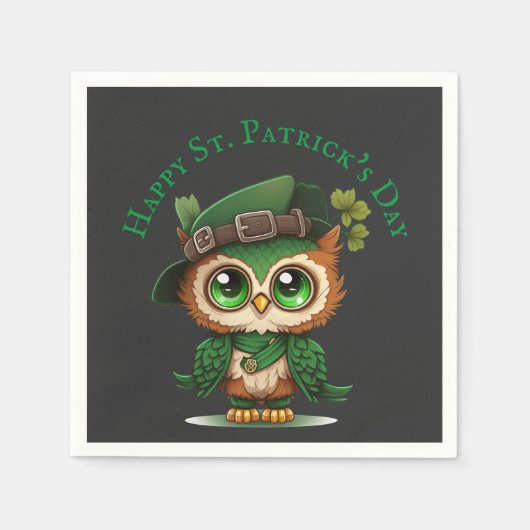 St. Patrick's Day Green Owl personalisiert Serviette (Vorderseite)