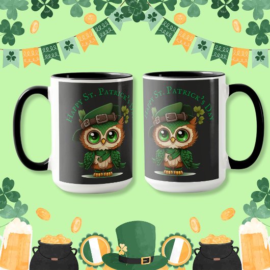 St. Patrick's Day Green Owl Tasse
