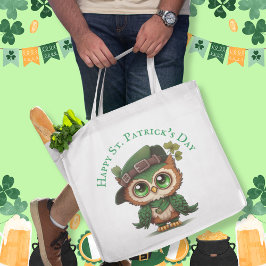 St. Patrick's Day Green Owl Wiederverwendbare Einkaufstasche