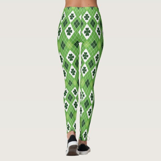 St Patrick's Day Green Raute Lucky Clover Pattern Leggings (Rückseite)