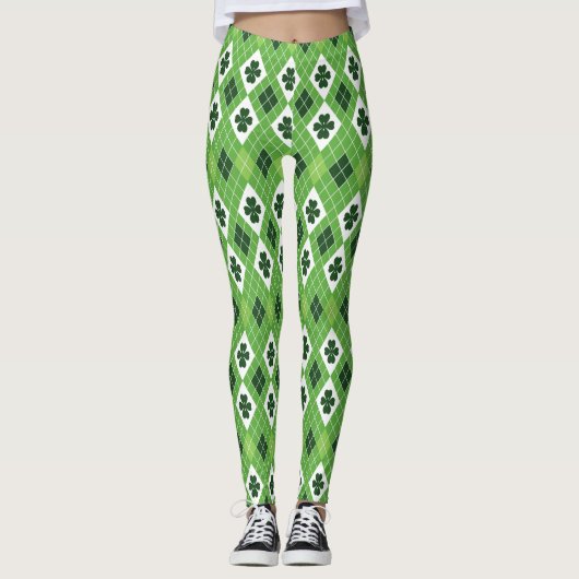 St Patrick's Day Green Raute Lucky Clover Pattern Leggings (Vorderseite)