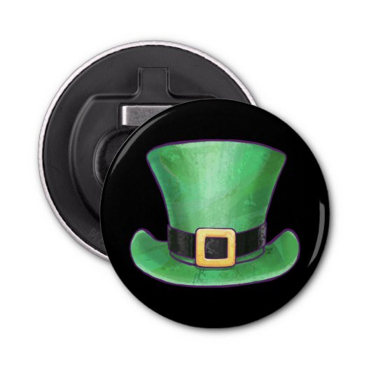 St Patrick's Day Green Top Hat auf Black Flaschenöffner (Vorderseite)