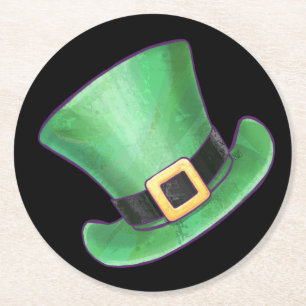 St Patrick's Day Green Top Hat auf Black Runder Pappuntersetzer
