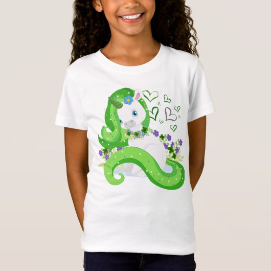 St. Patrick's Day Green Unicorn Clover Hearts T-Shirt (Vorderseite)