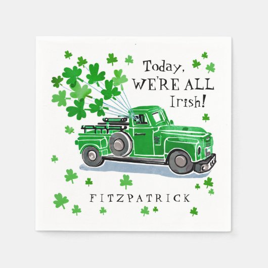 St. Patrick's Day Green Vintag Truck Name Serviette (Vorderseite)