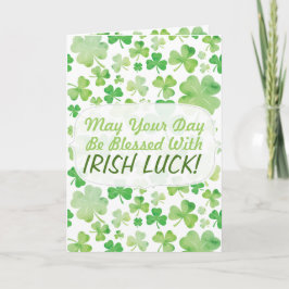 St Patricks Day Green Watercolor Kleeblatt Muster Karte