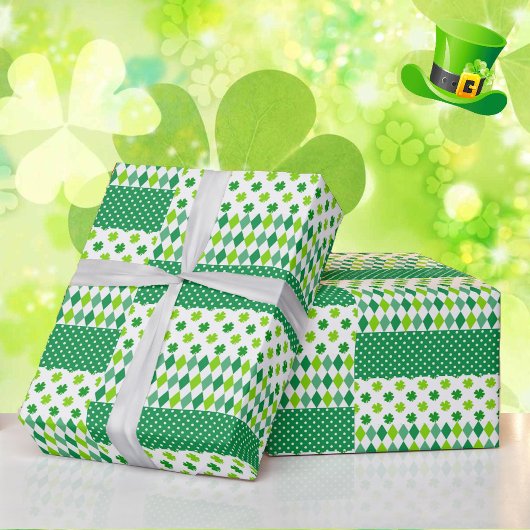St. Patrick's Day Green White Clover Kleeblatt Ges Geschenkpapier