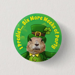 St. Patrick's Day Groundhog Party Animal Button