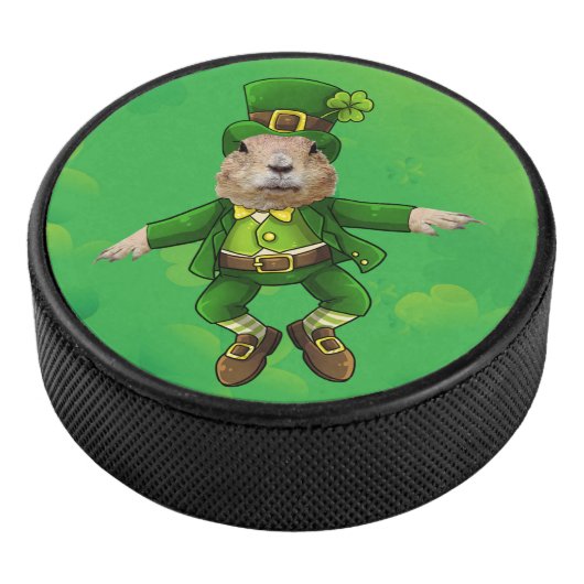 St. Patrick's Day Groundhog Party Animal Eishockey Puck (3/4)