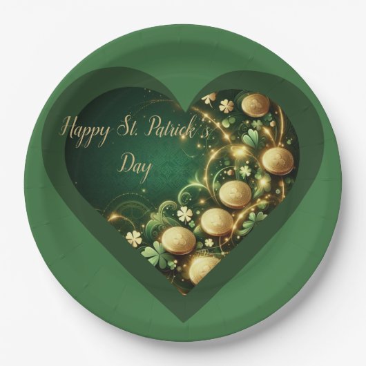 St. Patricks Day Grün- und Goldmünzen Pappteller (Vorderseite)