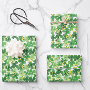 St. Patricks Day Grün Vier-Blatt-Klee Gold  Geschenkpapier Set
