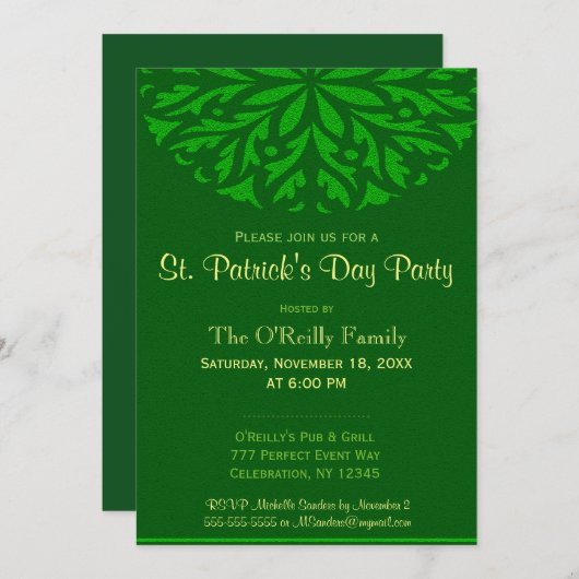 St Patrick's Day | Grüne Ornamente Einladung (Vorne/Hinten)
