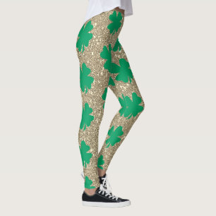 St. Patrick's Day Grüne Shamrock-Blatt-Gold-Glitte Leggings