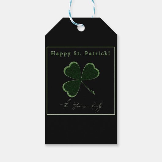 St. Patrick's Day, grüner Glitzer Klee Geschenkanhänger (Vorderseite)