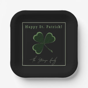 St. Patrick's Day, grüner Glitzer Klee Pappteller