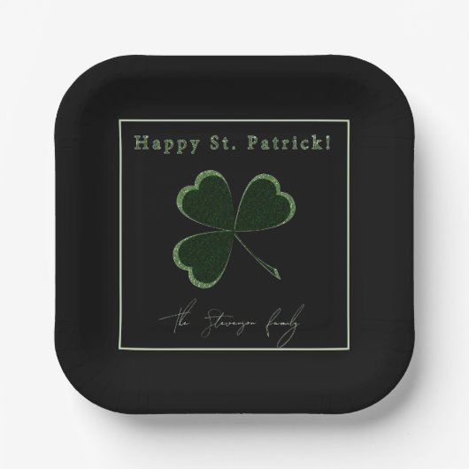 St. Patrick's Day, grüner Glitzer Klee Pappteller (Vorderseite)
