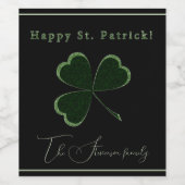 St. Patrick's Day, grüner Glitzer Klee Weinetikett (Einzelnes Label)