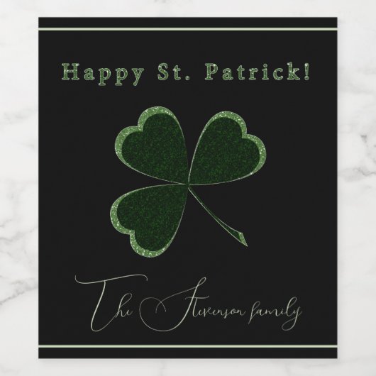 St. Patrick's Day, grüner Glitzer Klee Weinetikett (Einzelnes Label)