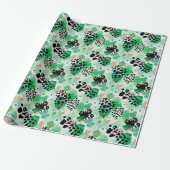 St. Patrick's Day Grüner Leopard & Herz-Kleeblatt Geschenkpapier (Ungerollt)