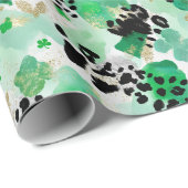 St. Patrick's Day Grüner Leopard & Herz-Kleeblatt Geschenkpapier (Rolleneckpunkt)