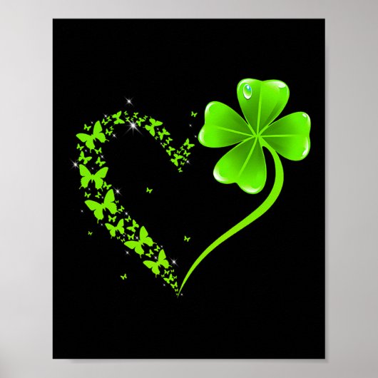 St Patricks Day Grüner Schmetterling Shamrock Herz Poster (Vorne)