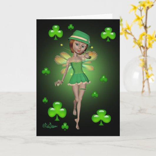 St. Patrick's Day Grußkarte - irische Pixie Karte (Gelbe Blume)