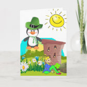 St Patrick's Day Grußkarte Pinguin Flora Karte (Vorderseite)