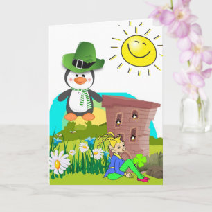 St Patrick's Day Grußkarte Pinguin Flora Karte