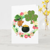 St Patrick's Day Grußkarte Teddy BärFloral Karte (Gelbe Blume)