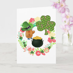 St Patrick's Day Grußkarte Teddy BärFloral Karte