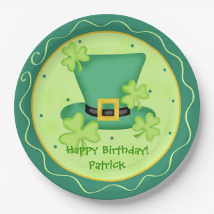 St. Patrick's Day Happy Birthday Name Personalisie Pappteller