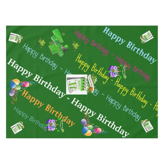 St. Patrick's Day Happy Birthday Tablecloth Tischdecke (Vorderseite (Horizontal))